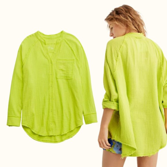 Aerie Pool to Party Cover Up Shirt Lime Slush - Picture 2 of 4